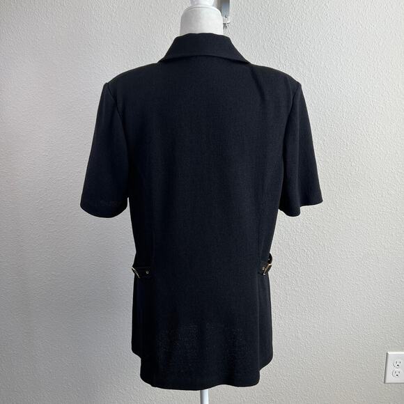 St. John Collection Knit Top Women's 12 Black Button Down Blouse Short Sleeve - Picture 6 of 8